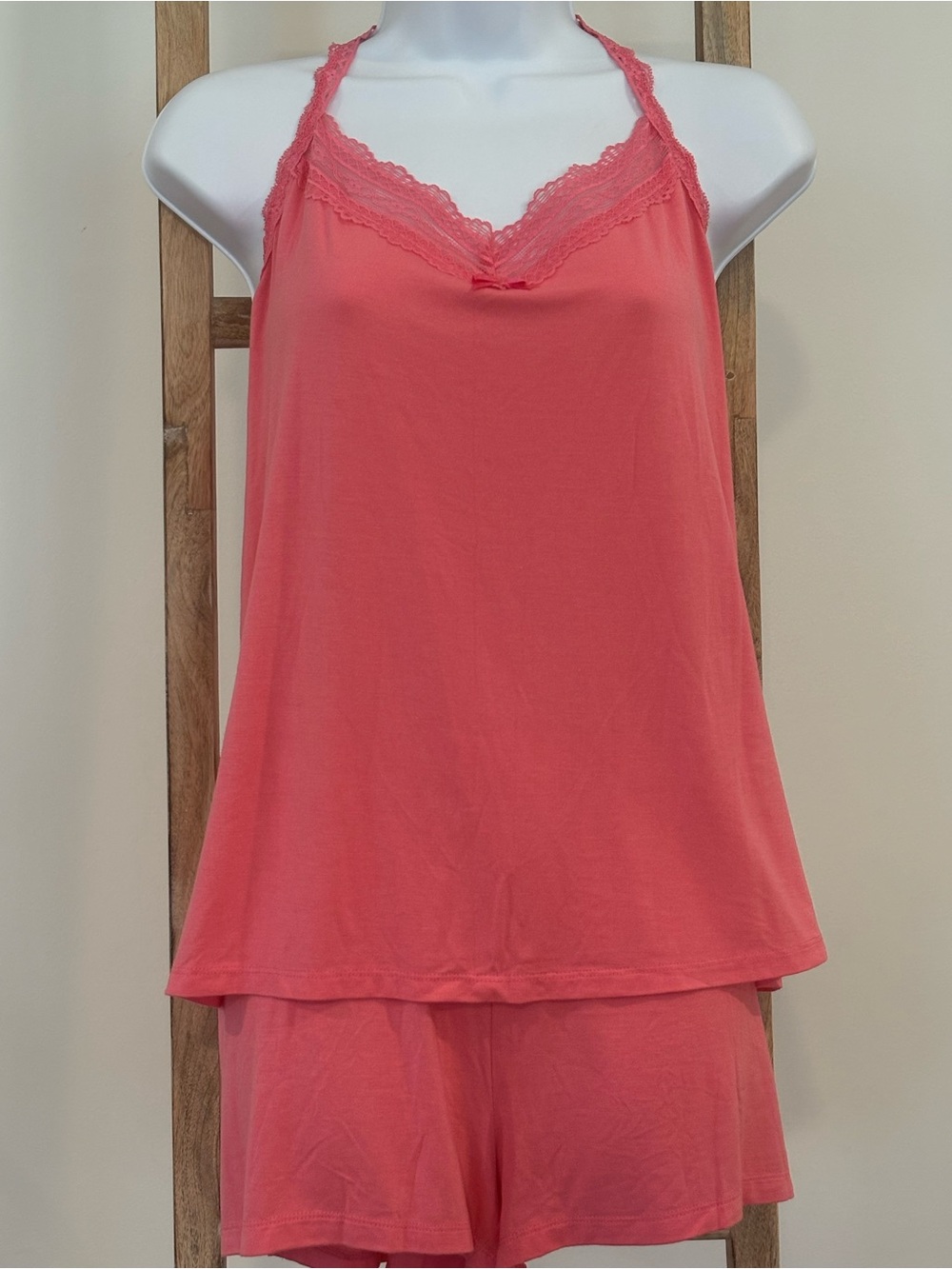 Cynthia Rowley Coral Pink Lace Cami & Shorts Pajama Set XL